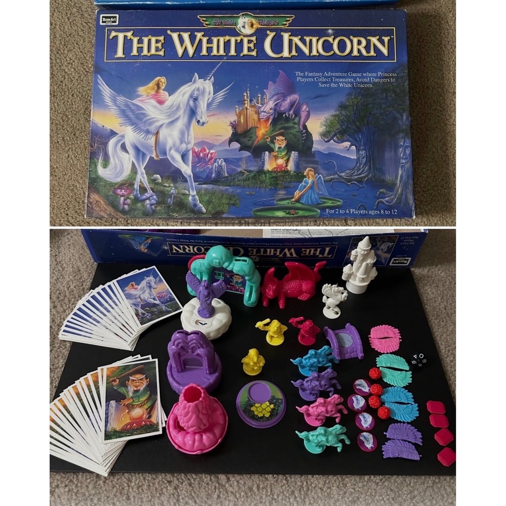 The White Unicorn Fantasy Adventure Board Game RoseArt Vintage 1995 All Complete